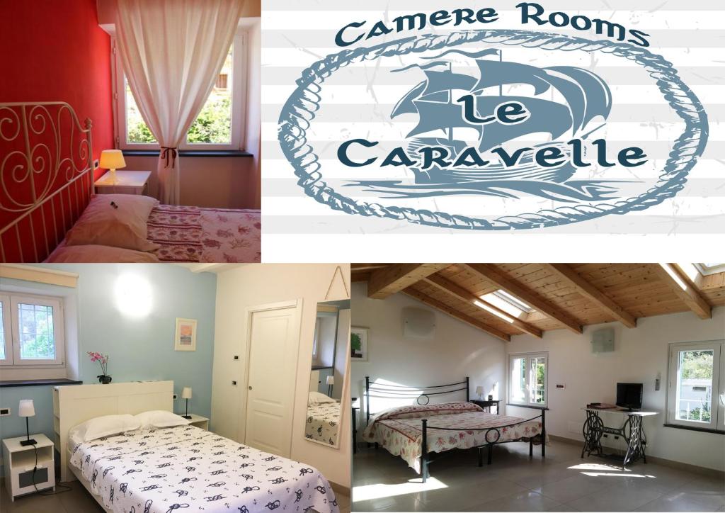 レヴァントにあるLe Caravelleの寝室と家の写真二枚のコラージュ