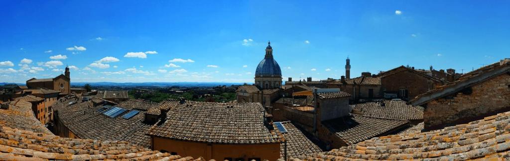 eine Luftansicht der Dächer einer Stadt mit einem Turm in der Unterkunft B&B Dei Rossi in Siena