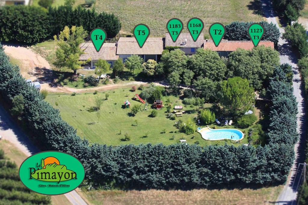 an aerial view of a large estate with a house at Gites le Pimayon in Manosque