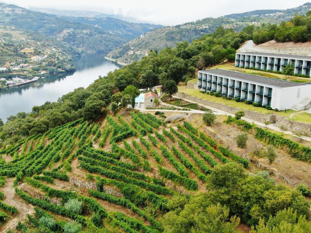 um edifício numa colina junto a um rio em Douro Palace Hotel Resort & SPA em Baião