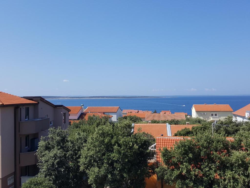 uma cidade com casas e o oceano no fundo em Apartments Selez em Mandre