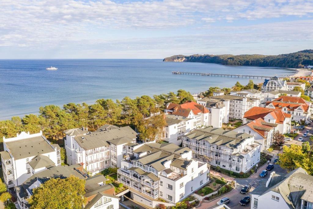 an aerial view of a city next to the water at Strandhaus Belvedere in Binz