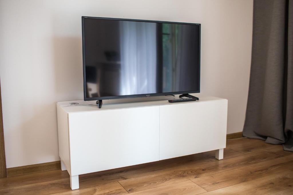 Televízia a/alebo spoločenská miestnosť v ubytovaní Apartament Pod Winogronami