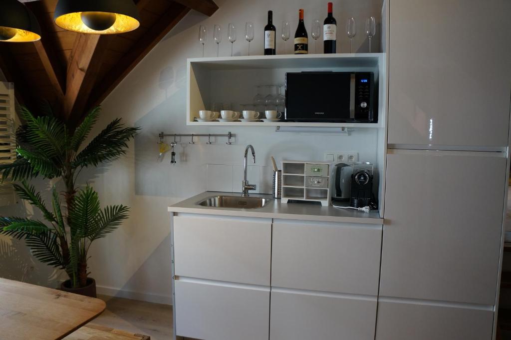 Kuchyň nebo kuchyňský kout v ubytování Charming Suites Jan Zonder Vrees
