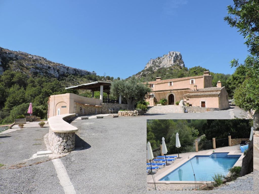 two pictures of a house and a swimming pool at Agroturisme Es Picot in Son Macia
