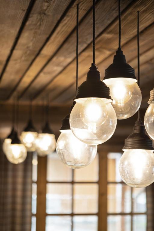 a bunch of lights hanging from a ceiling at Résidence Les Balcons de Val Thorens & Spa in Val Thorens