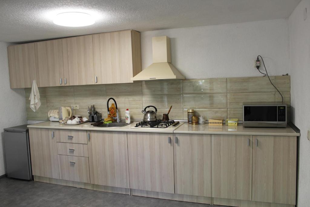 Kuchyň nebo kuchyňský kout v ubytování Emis Hotel