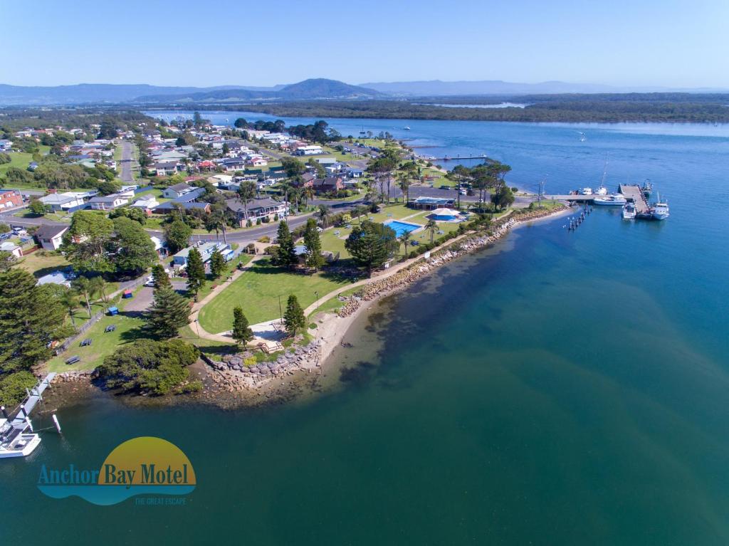 an aerial view of an island in the water at Anchor Bay Motel in Greenwell Point