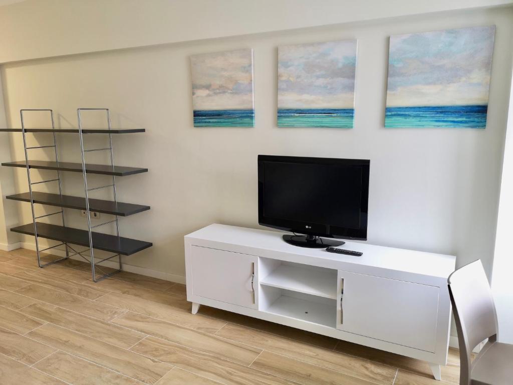 Televízia a/alebo spoločenská miestnosť v ubytovaní Guajara Modern Studio