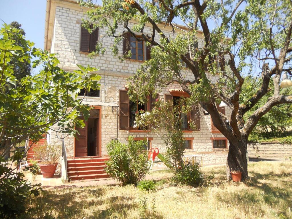 una casa de ladrillo con un árbol delante de ella en Il Vecchio Mandorlo, en Sirolo