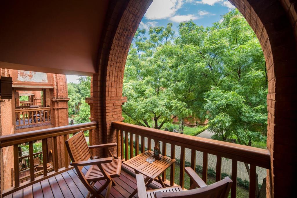 A balcony or terrace at Heritage Bagan Hotel