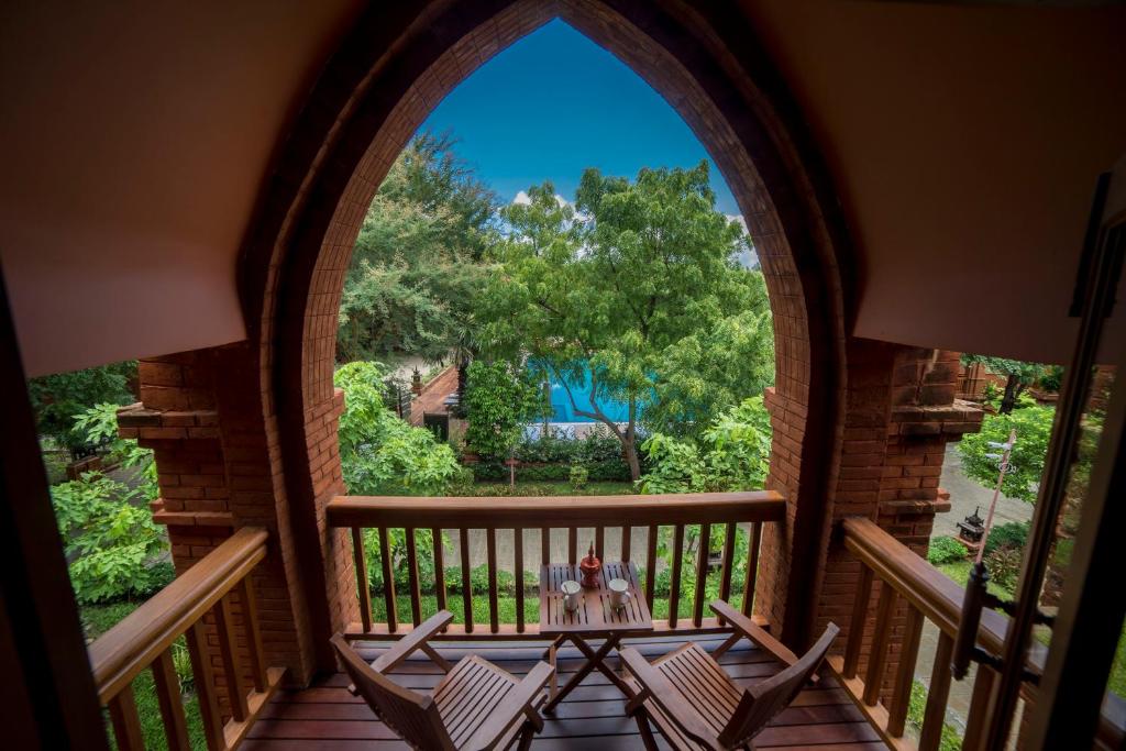 A balcony or terrace at Heritage Bagan Hotel