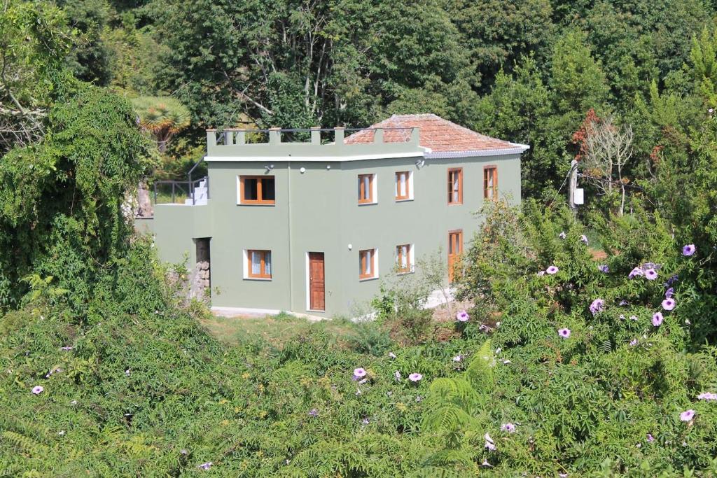 uma casa numa colina com árvores e flores em Casa Fita en El Cubo de La Galga em Puntallana