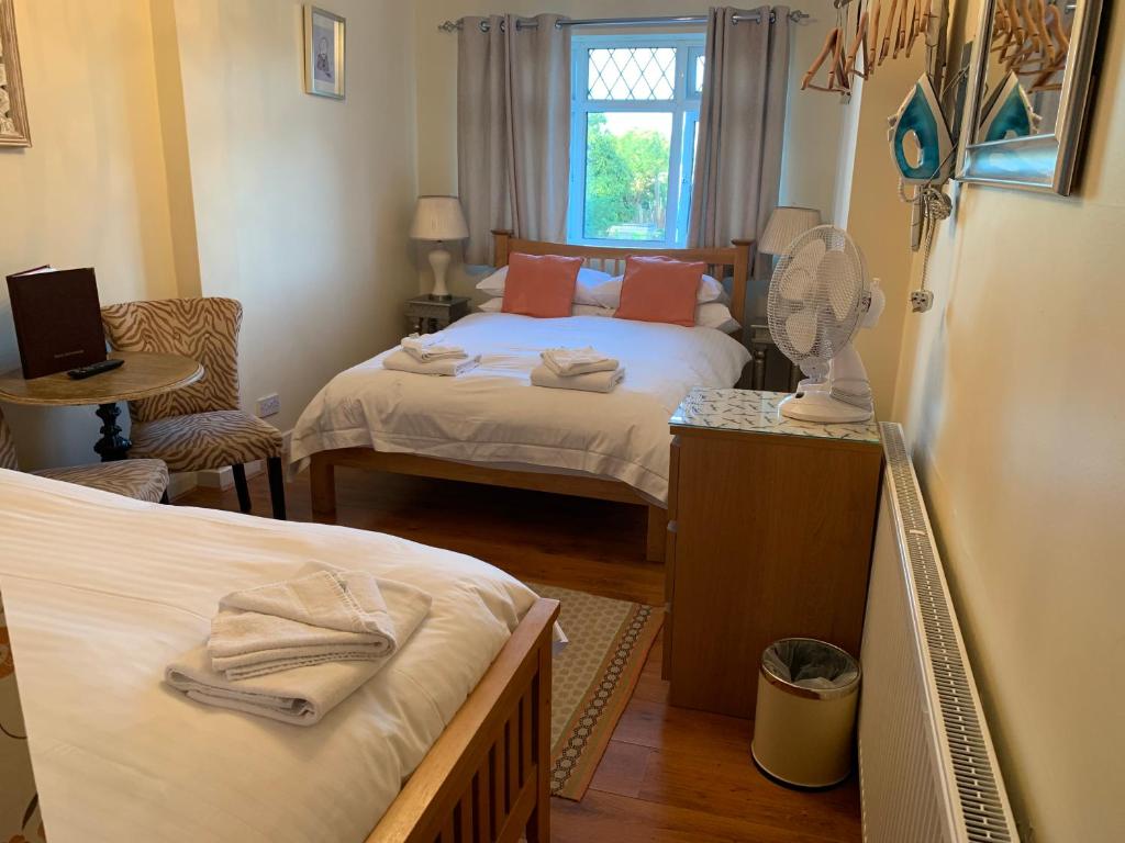 1 dormitorio con 2 camas y ventana en Parkview Guesthouse, en Cambridge