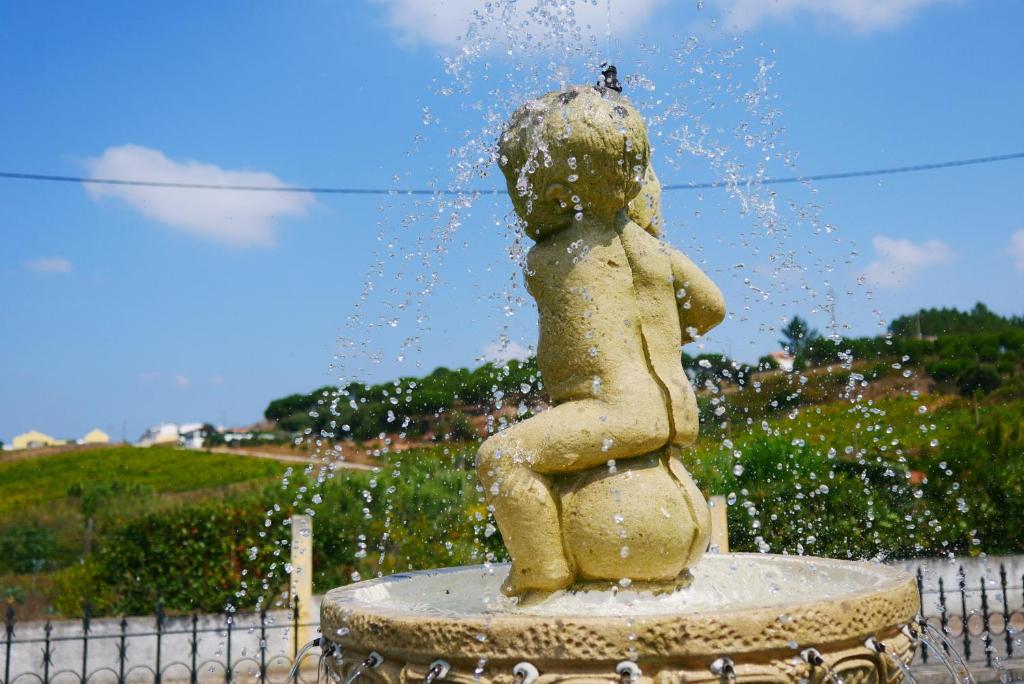 a statue of a child sitting in a fountain at Granja MG in Bombarral