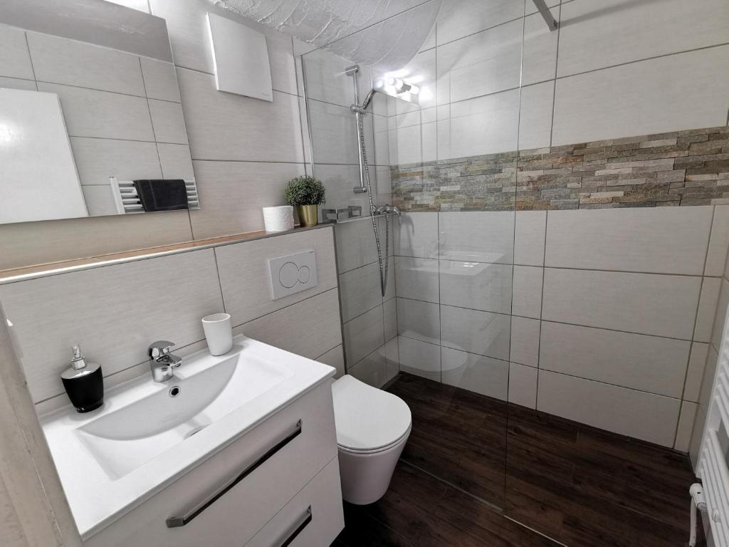 Koupelna v ubytování Apartments Steinbock