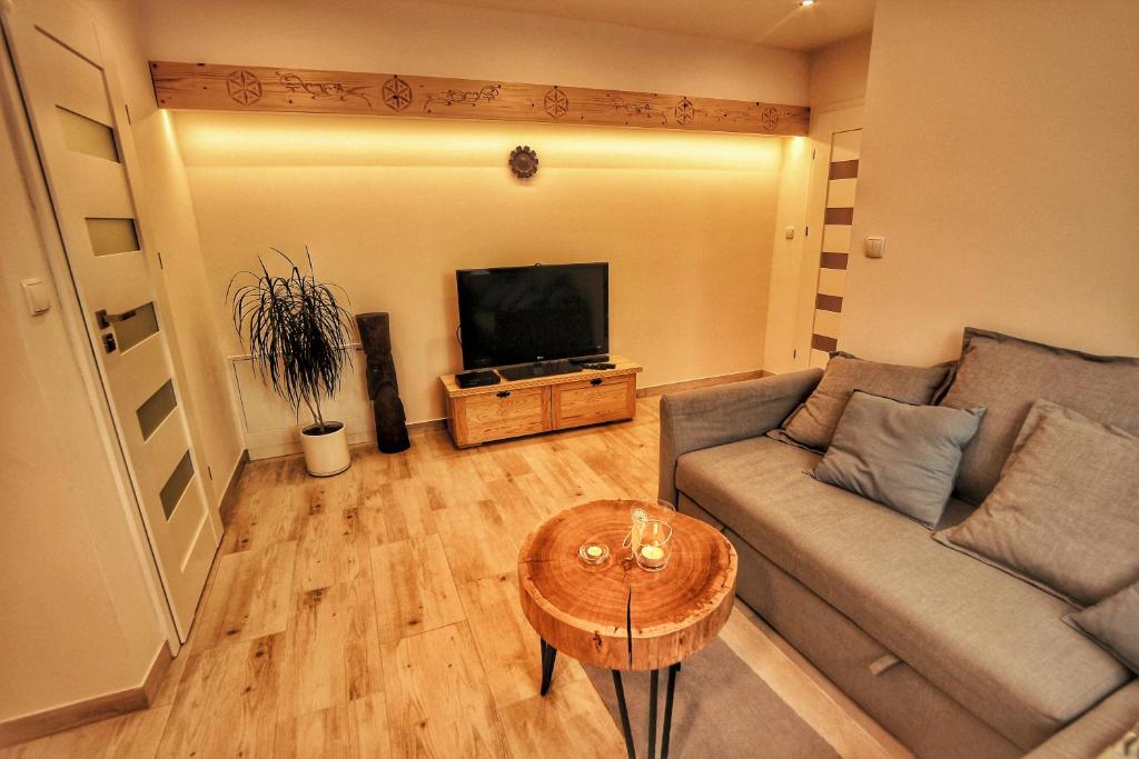 Televízia a/alebo spoločenská miestnosť v ubytovaní APARTAMENT TATRZAŃSKA LELUJA