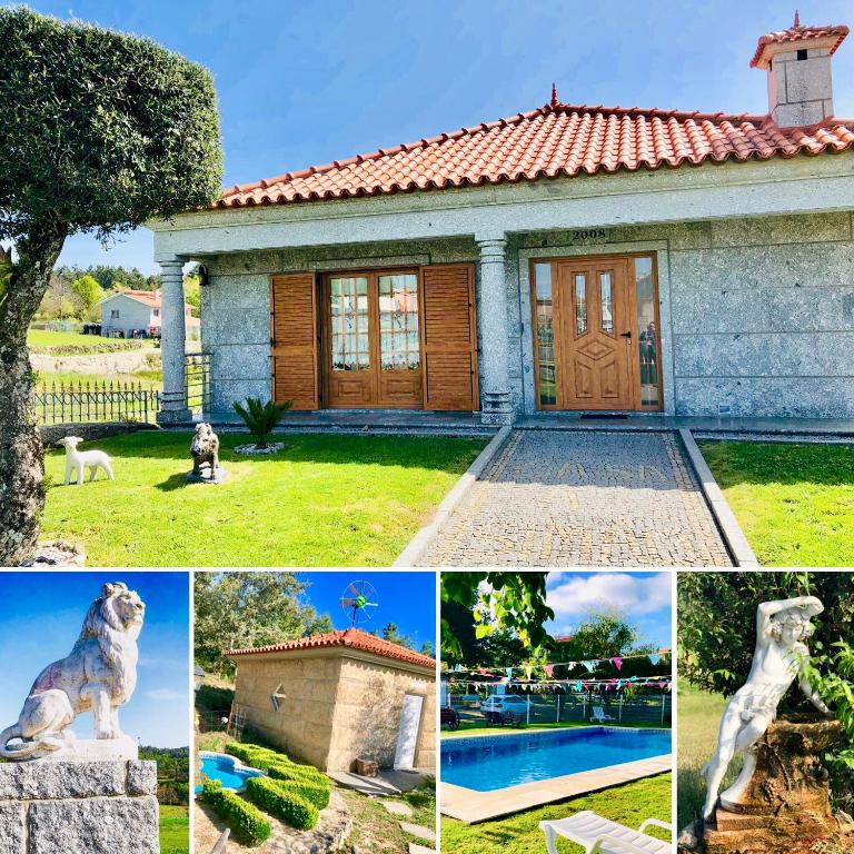 a collage of photos with a dog and a house at Casa da Quinta da Prelada Simão in Celorico de Basto
