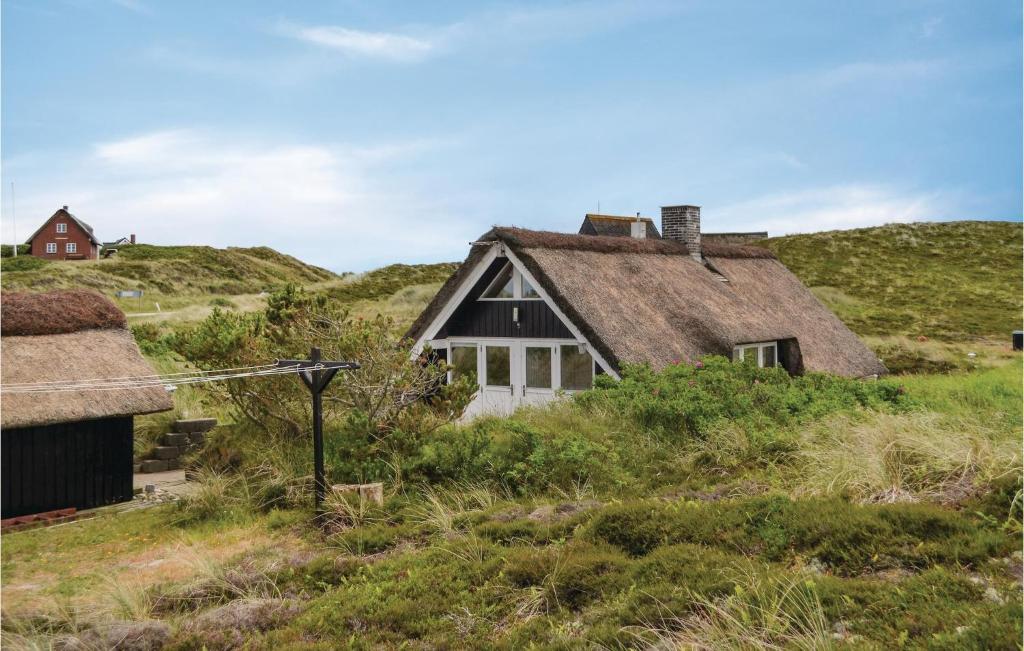 an old house with a thatched roof on a hill at Beautiful Home In Hvide Sande With Kitchen in Havrvig