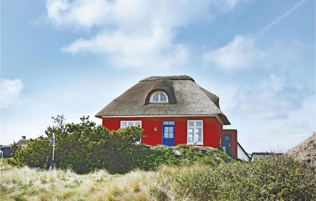 リンケビングにあるAwesome Home In Ringkbing With 2 Bedrooms And Wifiの茅葺き屋根の赤い家