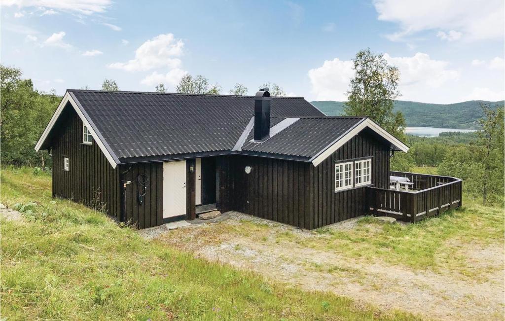 a house with a black roof on a hill at Awesome Home In Hemsedal With 3 Bedrooms And Wifi in Hemsedal