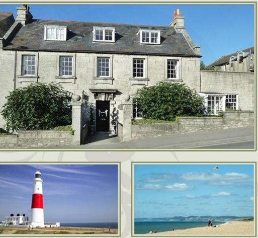 a collage of two pictures of a house with a lighthouse at Queen Anne House in Portland