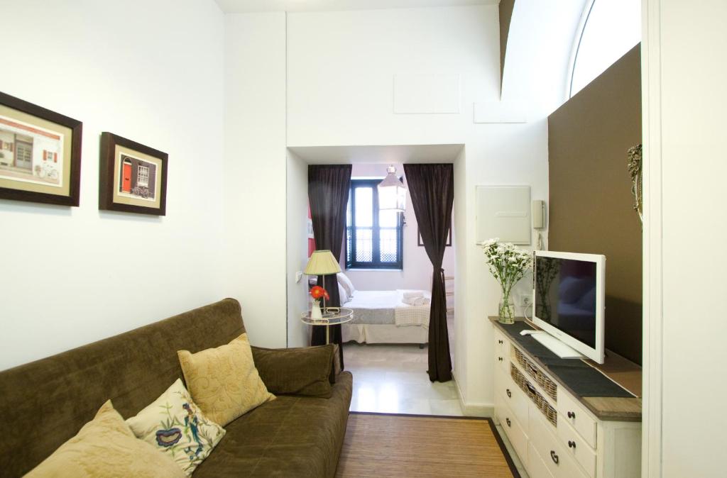 Televízia a/alebo spoločenská miestnosť v ubytovaní Apartamentos Mariscal