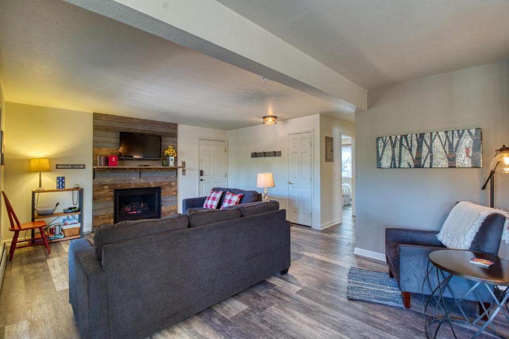 a living room with a couch and a fireplace at Quiet in the Pines - Permit #3120 in Estes Park