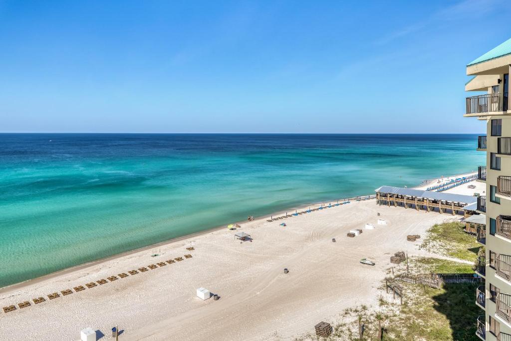 an aerial view of a beach and the ocean at Sunbird E1110 in Panama City Beach