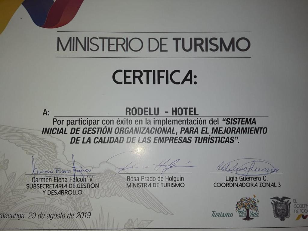 Certifikát, hodnocení, plakát nebo jiný dokument vystavený v ubytování Hotel Rodelu