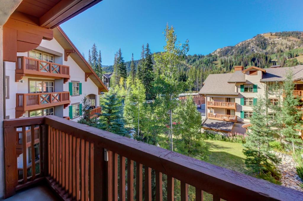 a view from the balcony of a resort at Powderhorn Lodge 408: Rustic Mountain Suite in Solitude