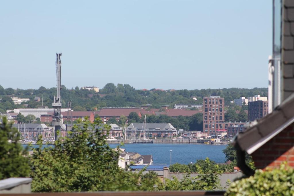 a view of a city with a body of water at Ferienwohnung Möwenblick in Flensburg