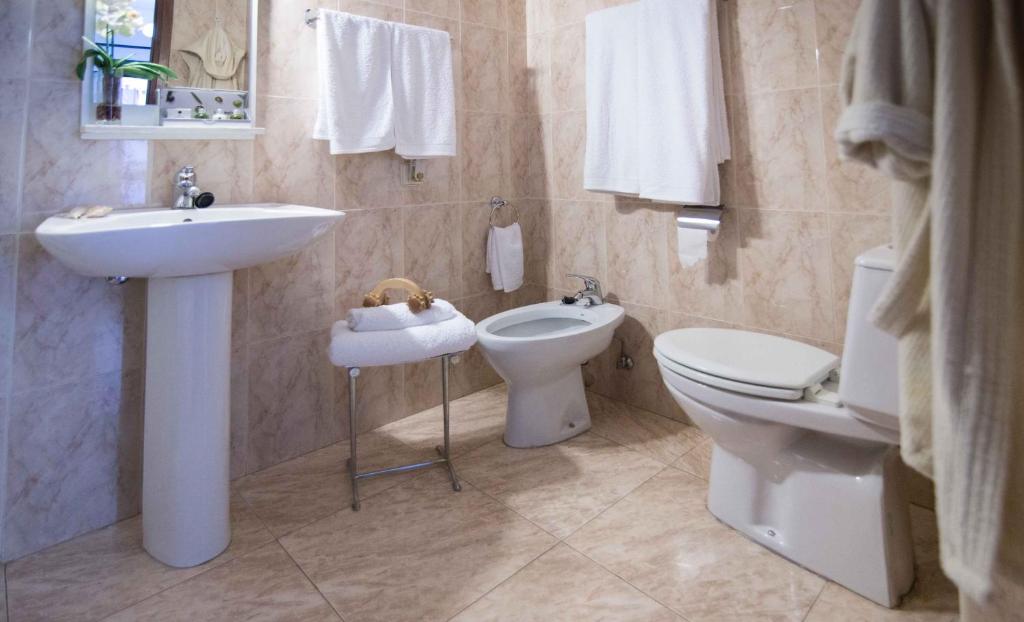 łazienka z umywalką i toaletą w obiekcie Hostal Alba Taruta w mieście Guadalupe