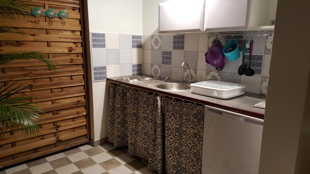 Kuchyň nebo kuchyňský kout v ubytování Studio Frangipani dans Villa Fleurs des Iles