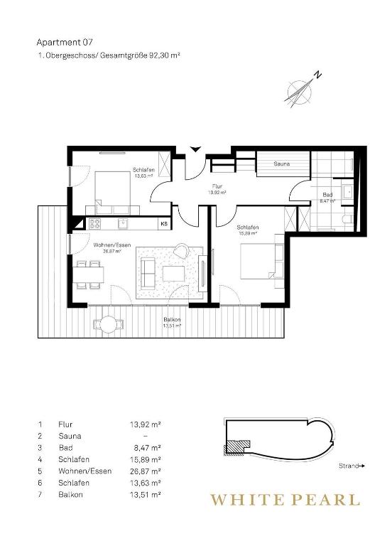 Půdorys ubytování White Pearl Appartment 1.07