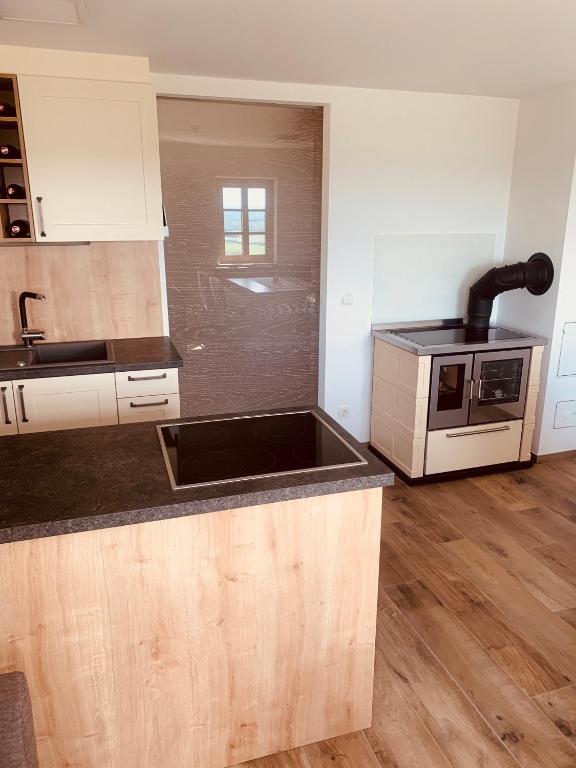 A kitchen or kitchenette at REnthouse - Ferienhaus am Weinberg