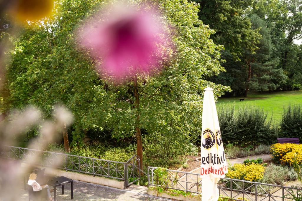 una bola rosa en el aire en un jardín en Parkhotel Herne en Herne