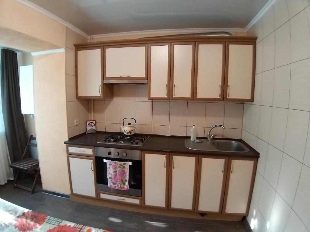 Kuchyň nebo kuchyňský kout v ubytování Апартаменты