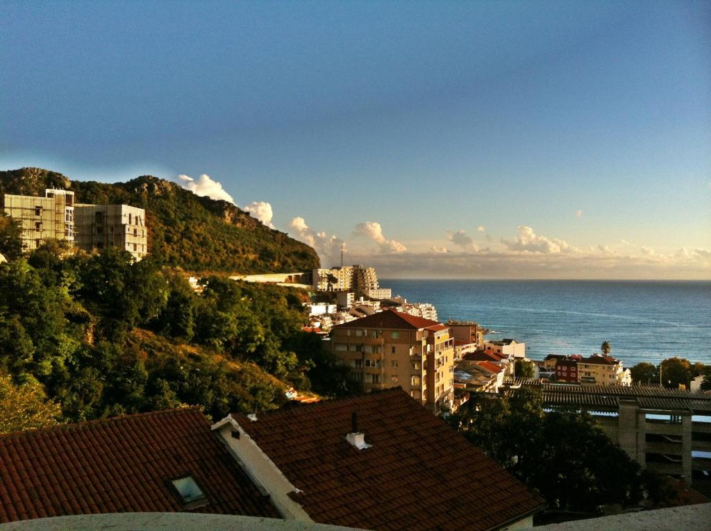 a view of a city with the ocean in the background at Apartments Kuljaca in Budva