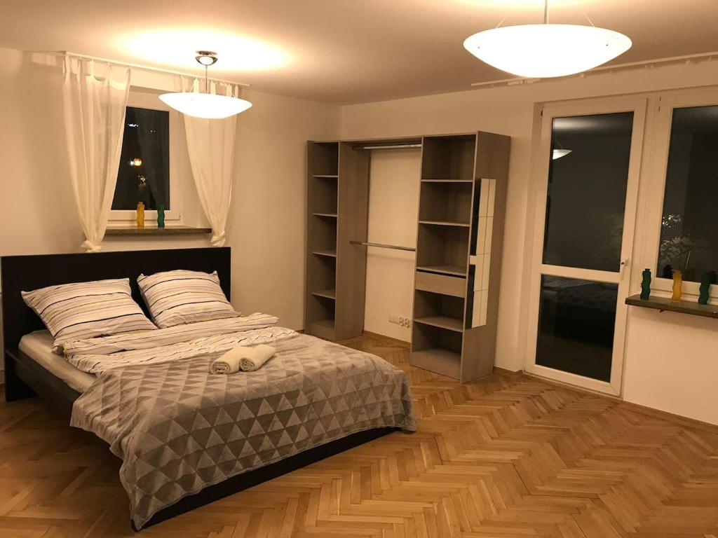 een slaapkamer met een bed met 2 kussens erop bij Anita Apartament Nowowiejska in Warschau