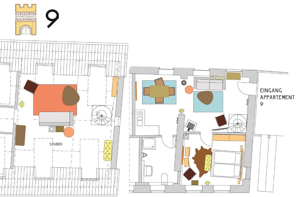 Půdorys ubytování Burggarten Appartements Neuleiningen