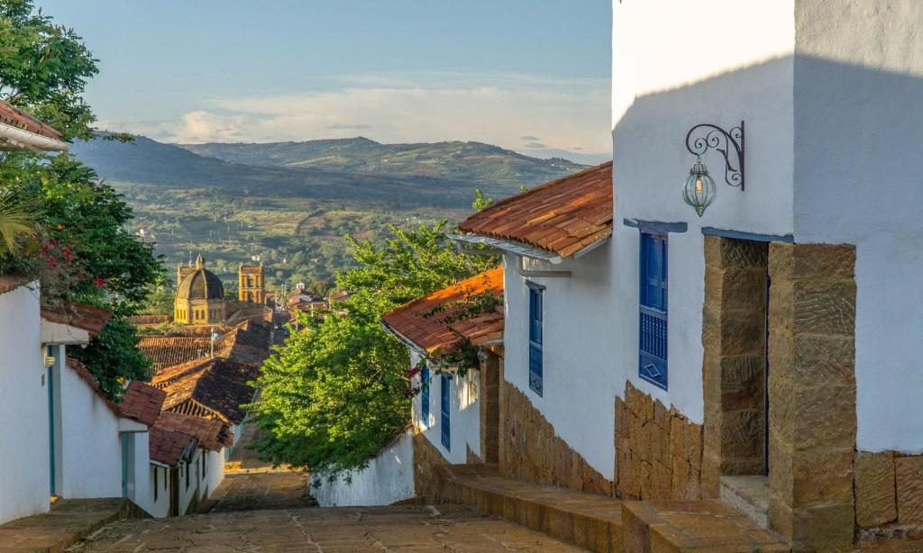 a view of a city from a street in a town at Tocagua in Barichara