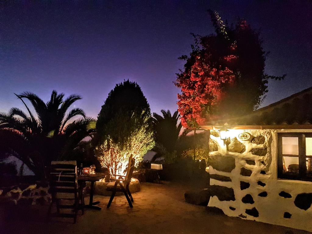 a night time view of a house with palm trees at Casa Rural LAS TIAS II in Tijarafe
