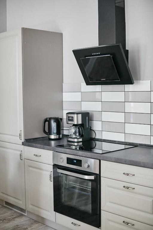 Kuchyňa alebo kuchynka v ubytovaní Niebieski Apartament DE LUX dla 4 osób Chorzów Katowice