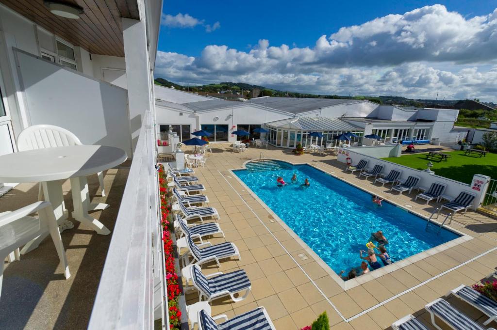 an overhead view of the pool at a resort at The Barnstaple Hotel in Barnstaple