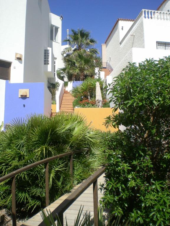 a stairway leading to a building with trees and plants at Hostal El Dorado in San José