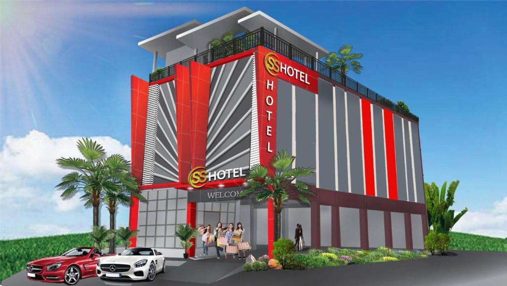 S.S.Hotel Nangrong في Nang Rong: تقديم فندق فيه ناس تقف امامه
