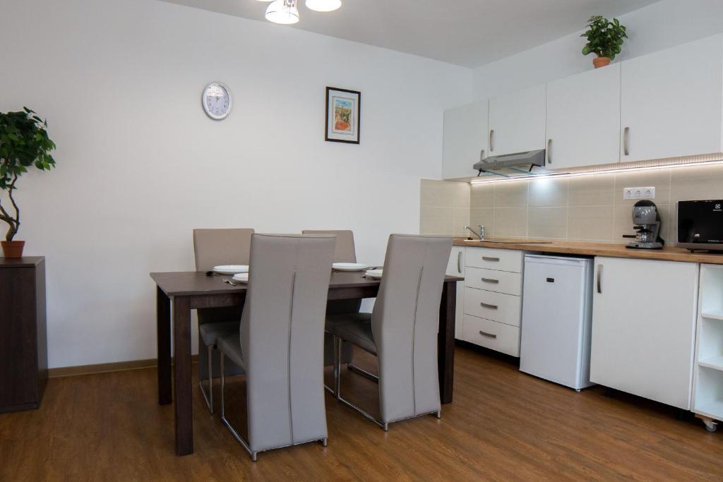 Kuchyň nebo kuchyňský kout v ubytování Mecset Apartman