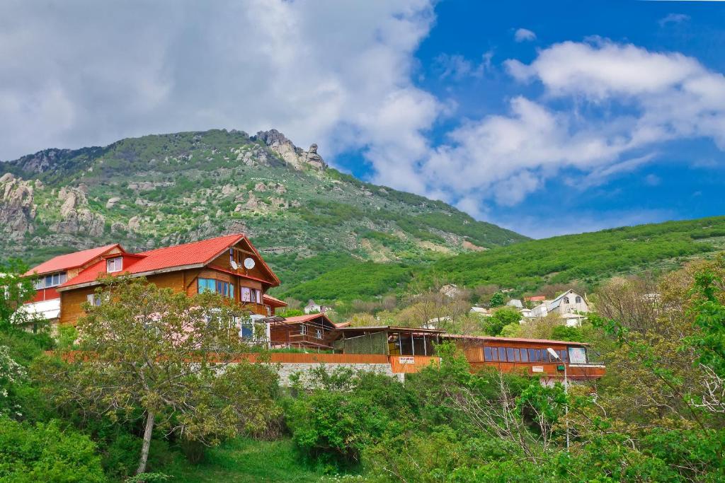 a house on a hill in front of a mountain at Гостевой дом Горная Антавия in Semidvorie