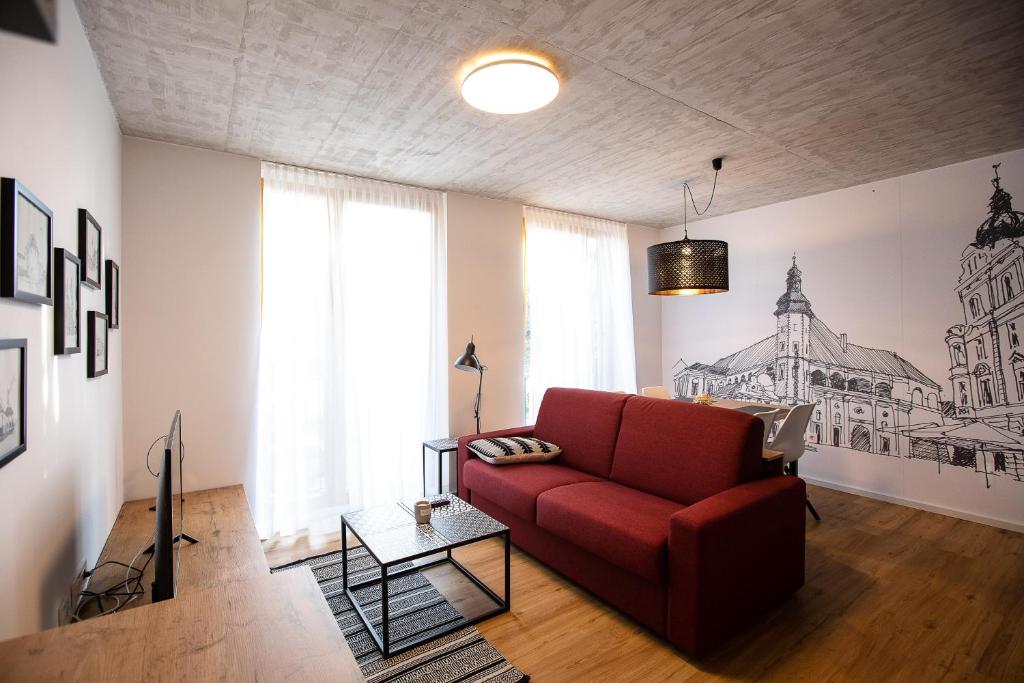Posezení v ubytování Postcard City Apartments